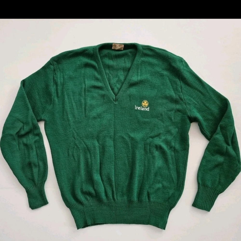 Vintage Mc Ardle Ireland Pullover Sweater Mens V Neck Sz L Or 40 Emerald Green